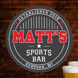 Personalized Sports Bar 13" Round Wall Sign