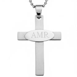 Stainless Steel Engraved Initials Cross Pendant