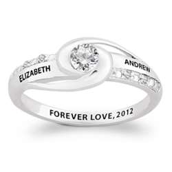 Personalized Sterling Silver Couples CZ and Diamond Promise Ring