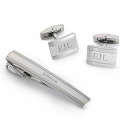 Stainless Steel Cuff Link and Tie Clip Gift Set