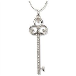 Clover Top Diamond Key Necklace in Sterling Silver