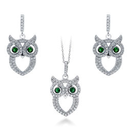 Sterling Silver Owl Fashion Earrings and Pendant