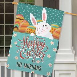Personalized Happy Easter with Bunny House Flag
