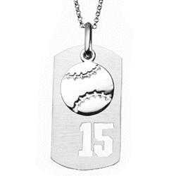 Sterling Silver Baseball Sports Number Dog Tag Pendant