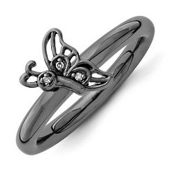 Diamond Butterfly Ring in Black Plated Sterling Silver