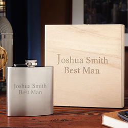 Personalized Stainless Steel Flask in Engraved Wooden Box