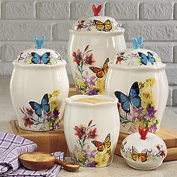 4 Piece Butterfly Canister Set