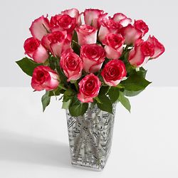 18 Pink Pearl Roses with Music Vase