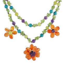 Floral Morning Multi-Gemstone Pendant Necklace
