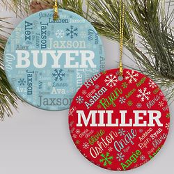 Personalized Holiday Word-Art Round Ceramic Ornament