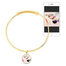 Bangle with Personalizecd Color Photo in Round Gold Bezel Frame