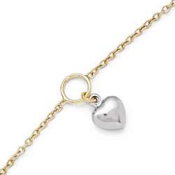 Two Tone 14k Gold Dangling Heart Anklet