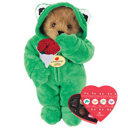 Frog Prince Bear with Red Roses and Box of Chocolates