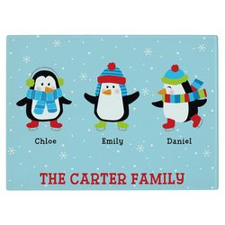 Personalized Playful Penguins Glass Cutting Board