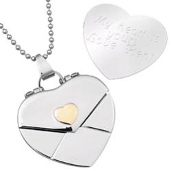 Stainless Steel Engraved Heart Envelope Pendant