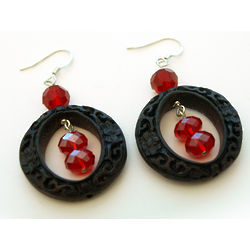 Red Crystal with Round Lacquerware Drop Earrings