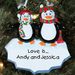 Personalized Penguin Couple Christmas Ornament