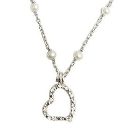 Pearl and Diamond Heart Necklace in Sterling