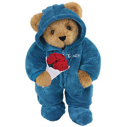 Blue Hoodie-Footie Bear with Red Roses