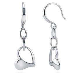 Sterling Silver Heart Fish Hook Earrings