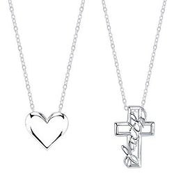 Sterling Silver Puffed Heart and Cross Pendants