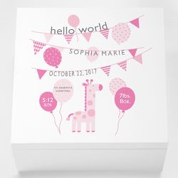 Personalized Hello World Baby Keepsake Box in Pink