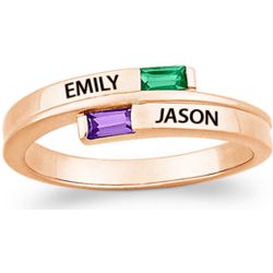 Gold Over Sterling Couples Name and Baguette Birthstone Ring