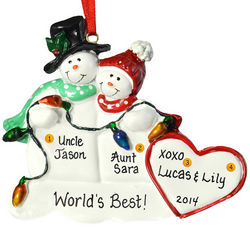 Personalized Aunt and Uncle Snow Couple Ornament