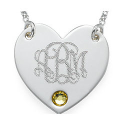 Monogrammed Heart Necklace with Birthstone