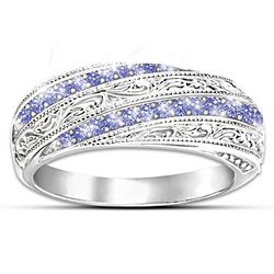 Solid Sterling Silver Ring with 20 Tanzanite Gemstones