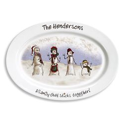Personalized Snowmen Stick Family Platter