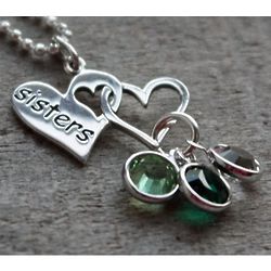 Sisters Intertwined Hearts Birthstone Necklace