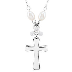 Bridesmaid's Cross and Pearl Sterling Silver Necklace