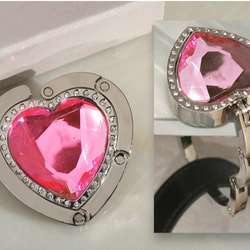 Heart Shape Pink Crystal Handbag Holder