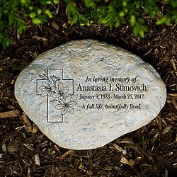 Personalized Floral Cross Memorial Garden Stone