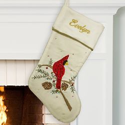 Personalized Velvet Sequin Cardinal Christmas Stocking