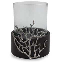 Coral Light Wood and Pewter Candleholder