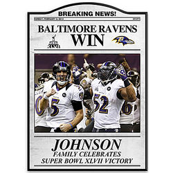 Personalized Baltimore Ravens Super Bowl Commemorative Plaque