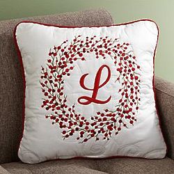 Personalized Holiday Berry Wreath Pillow