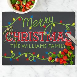 Personalized String of Lights Holiday Cutting Board