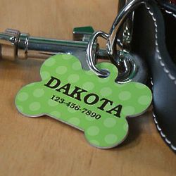 Personalized Green Polka Dot Dog Bone Tag