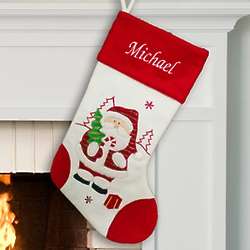 Personalized Santa Christmas Stocking in Red and White