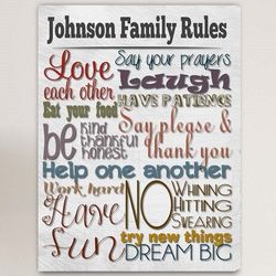 Rules of the House Personalized Canvas Print in White