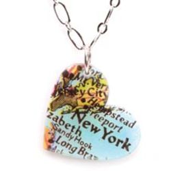 New York Map Art Heart Necklace