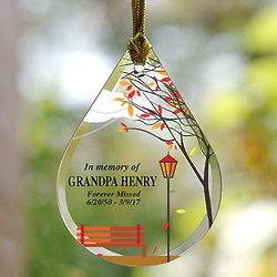 Personalized Empty Bench Memorial Tear Drop Glass Ornament