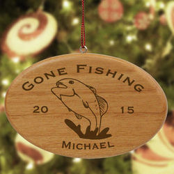 Engraved Fishing Wooden Oval Ornament