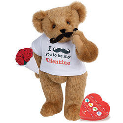 I Mustache You to Be My Valentine Bear with Roses and Candy