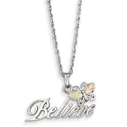 Sterling Silver and Gold Accent Butterfly Believe Necklace