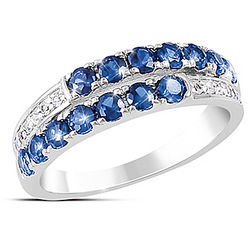 Symphony Sapphire and Diamond Solid Sterling Silver Ring