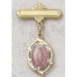 Gold Plated Pink Miraculous Medal Baby Pin